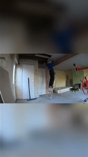 Plasterboard ceiling install with a panel hoist. #diy #renovation #drywall #plasterboard