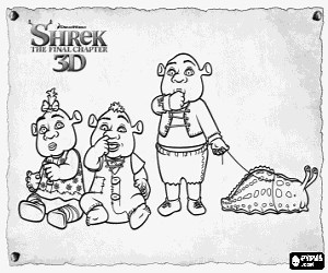 Children ogres of Fiona and Shrek coloring page printable game