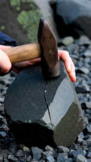 🪨 Baddeleyite Inside a Dark Intrusive Rock — Perfect 3-Strike Split