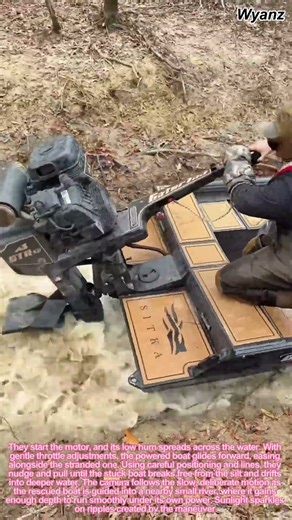 Moving Stranded Boat with Outboard Motor | River Work