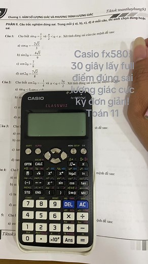Toán 11: 30 Giây Đạt Full Điểm Lượng Giác Đúng Sai