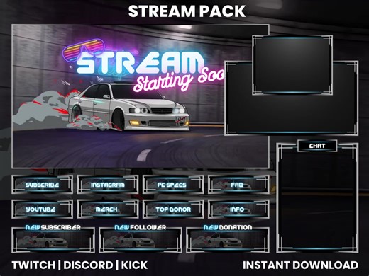 Car Themed Stream Pack | Car Overlays | Twitch Stream Pack |twitch Car Overlay | Twitch Panels | Animated Racing Car Screens | Twitch Panels - Etsy