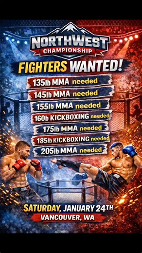 🔥 FIGHT NIGHT IS COMING TO VANCOUVER, WA 🔥 The NorthWest Championship is back and bringing nonstop action to the Pacific Northwest! 💥 🥊 MMA & Kickboxing 🔥 Hard-hitting matchups 🏟️ Live crowd energy 🍻 Beer garden food ⚡ An atmosphere you don’t want to miss 📍 Vancouver, Washington 🗓️ Saturday, January 24th This is where fighters make statements and fans feel every strike. If you love combat sports, this is your night. 🎟️ Get your tickets now 👉 NorthWestChampionship.com Tag your fight cr