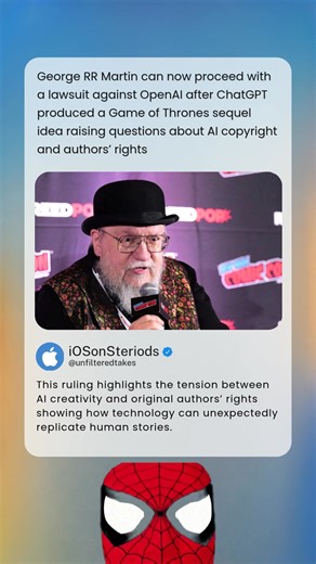 6.7K views · 14 reactions | George RR Martin can now proceed with a lawsuit against OpenAI after ChatGPT produced a Game of Thrones sequel idea raising questions about AI copyright and authors’ rights | A-Wholesome | Facebook