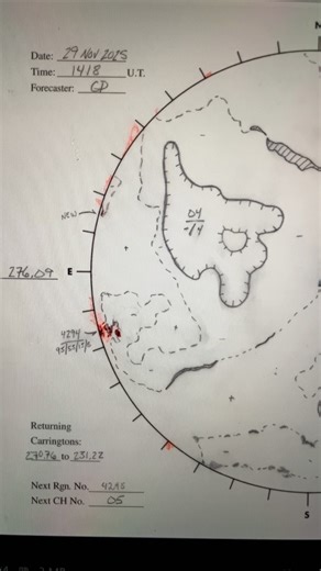 This is the Solar Synoptic Map that Handwrittn everyday by an actual human for NOAA | Gina Maria Colvin Hill
