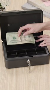 Honeywell Safes & Door Locks - Standard Small Cash Box with Removable Money Tray - Storage Under Tray & 5 Coin Slots - Durable Metal Safe with Key Lock - Saving Money Lock Box - Black, 0.14 CU - 6112