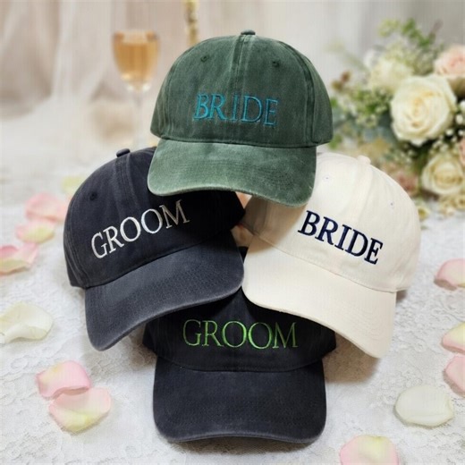 Custom Bride and Groom Hat, Personalized Wedding Gift, Honeymoon Baseball Cap, Forest Green Wedding Hat, Engagement Gift for Couple - Etsy