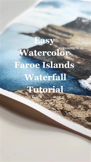 Easy Watercolor Faroe Islands Waterfall Tutorial