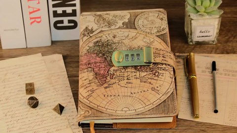 Vintage Old Map Diary with Lock,A5 Locking Journal Pu Leather Refillable Writing Notebook with Lock Combination Password Personal Lock Journal with Pen&Gift Box Secret Lock Diary for Adults Men&Women