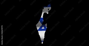 Israel national flag on map outline, waving animation. 4K alpha channel graphic footage of country shape