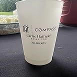 DISCOUNT PROMOS Custom Frosted Plastic Stadium Cups, 10/50/100 pack, Promotional Text, Logo, 16 oz. Shatterproof Flexible Reusable Party Cups, Natural