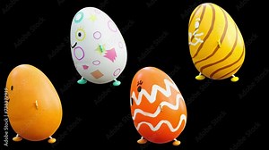 Easter Day, Happy Easter, eggs Dancing, 3d rendering, Animation Loop composition 3d mapping cartoon, included in the end of the clip with Luma matte.