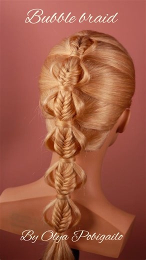 🇺🇦Olya Pobigailo🇺🇦 on Instagram: "My favourite bubble braid technique 🥰 #braid #hairstyle #hairtutorial"