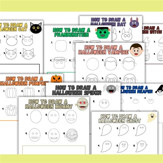 Halloween Directed Drawing Worksheets | Printable Step by Step Drawing for Kids