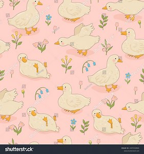 Pattern Cute White Ducks Flowers Vector Stock Vector (Royalty Free) 2337233941 | Shutterstock