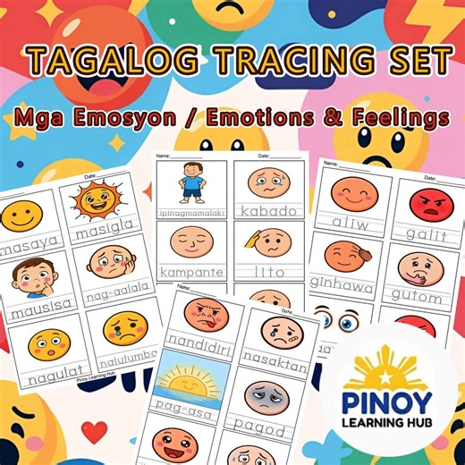 Tagalog Mga Emosyon Worksheets | Filipino Emotions Feelings Tracing PDF | Preschool Kindergarten - Etsy