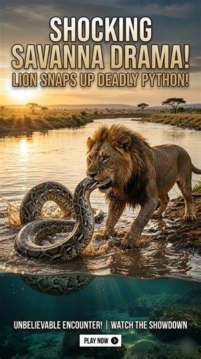 Lion vs. Giant Python Face-Off! 🦁🐍#LionVsPython #WildlifeDrama #SavannaShowdown #animalencounters
