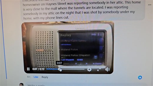 TUNNELS UNDER THE MIDLAND PARK MALL Today I got a message from a guy telling me that his sister lived by the mall on Boulder Street and she had people in her attic. I believe that most of the many people in the attic homes has a tunnel coming from a nearby neighbor's house. I had recorded a call from my police scanner about a home on the 3300 block of Haynes and the owner was reporting people in the attic. This home is close to the mall and it's close to the draw. My nurse, Dee Dee, told me abou