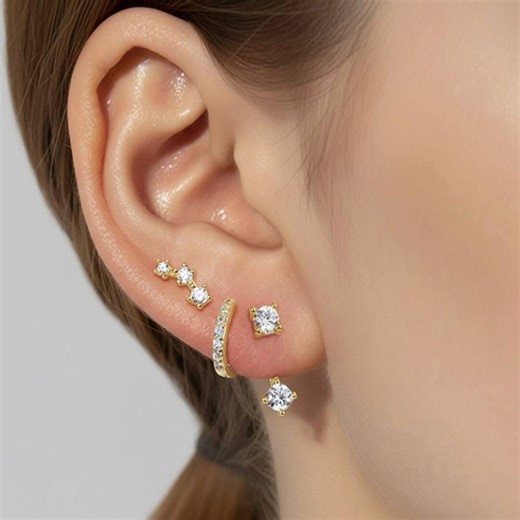 Gold Cubic Zirconia Ear Cuff Set - Dainty Earrings for Multiple Piercings - Etsy UK