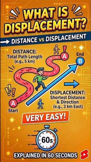 What is Displacement? Distance vs Displacement Explained in 60 Seconds | Class 9 Physics #shorts