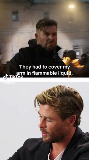 Chris Hemsworth breaks down fire stunt from the #extraction2 teaser #netflix