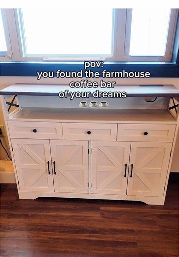 part 1: the coffee bar of my DREAMS! We don’t have a ton of counter space and I’ve always wanted a coffee bar. I came across this beautiful cabinet and instantly fell in love 🥹🤎this cabinet has a ton of extra storage and is the perfect kitchen addition if you don’t have a lot of room; it’s also perfect for an entry way or buffet table. I’m waiting on a few decor pieces to come in, so stay tuned for part 2! I can’t wait to show you guys how I decorate 🫶 #coffeebar #farmhouse #coffee #coffeetik