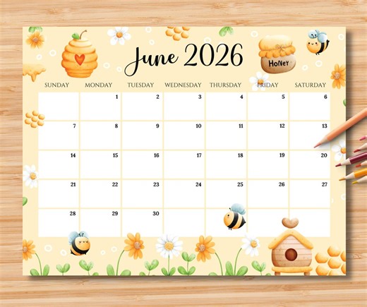 Editable June 2026 Calendar | Monthly Planner Printable PDF | School, Work, Office & Home Organizer | Instant Download - Etsy