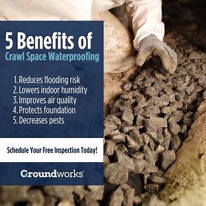 Crawl space waterproofing not only controls groundwater seepage but also has many additional benefits! Learn more: https://ground.works/3B5FwOq #crawlspace #homeimprovement #homerenovation | Groundworks