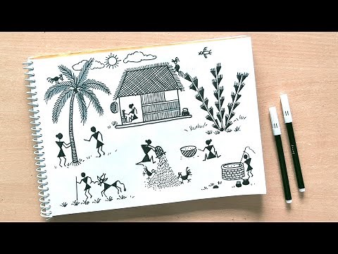 How to draw warli art with sketch pen | tribal art drawing | traditional warli painting easy