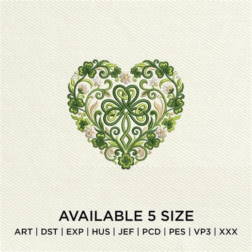 Celtic Shamrock Heart Embroidery Design, St. Patrick’s Day Floral Clover Machine Stitch File for Shirts & Gifts - Etsy