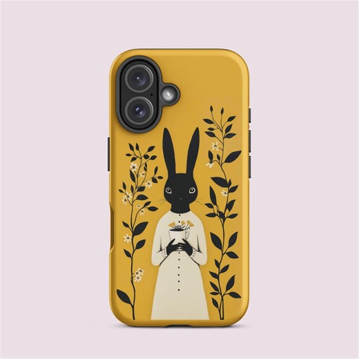 Bunny Biodegradable Phone Case – Black Rabbit, Floral Art - Etsy