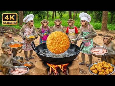 Monkeys Made Giant Chicken Pakora 😱🔥 | Monkey Cooking Video