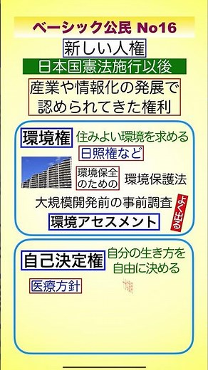 ベーシック公民No16 新しい人権 #環境権 #自己決定権 #プライバシーの権利 #知る権利