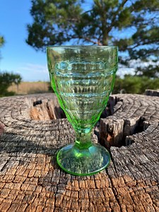 Vintage Hazel Atlas Vaseline Glass, 5 3/4" Tall Green Glass, Colonial Block Pattern, Depression Glass, Barware, Collectible Glass, Decor - Etsy