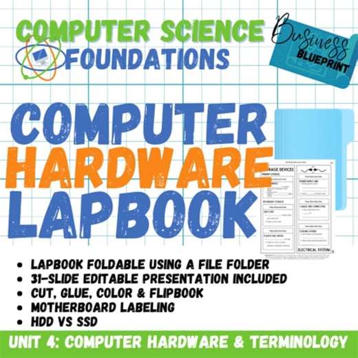 Computer Hardware Lapbook & 31-Slide Editable Digital Lesson
