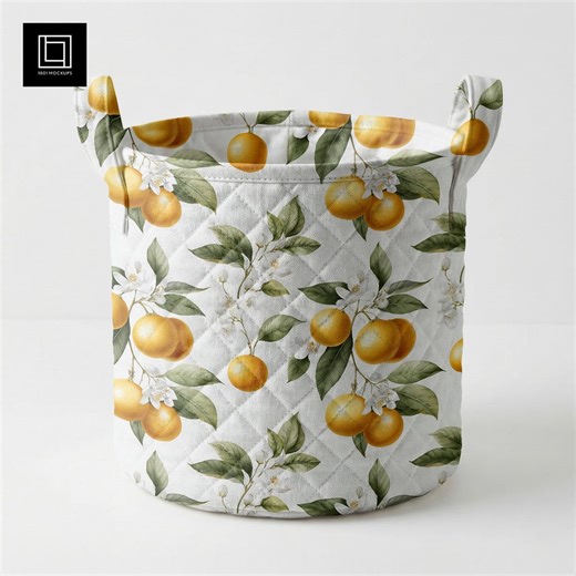 Cylindrical Quilted Storage Basket Mockup | Editable Laundry Hamper Organizer Template | Digital Download PSD PNG for Photoshop and Canva - Etsy