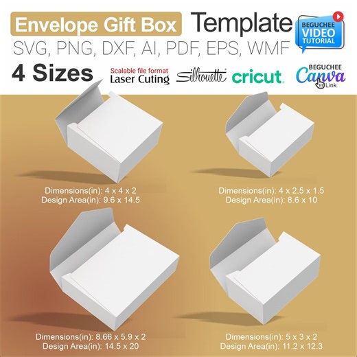 Envelope Gift Box Template: 4 Sizes, SVG, Cricut, Silhouette (digital Download) - Etsy