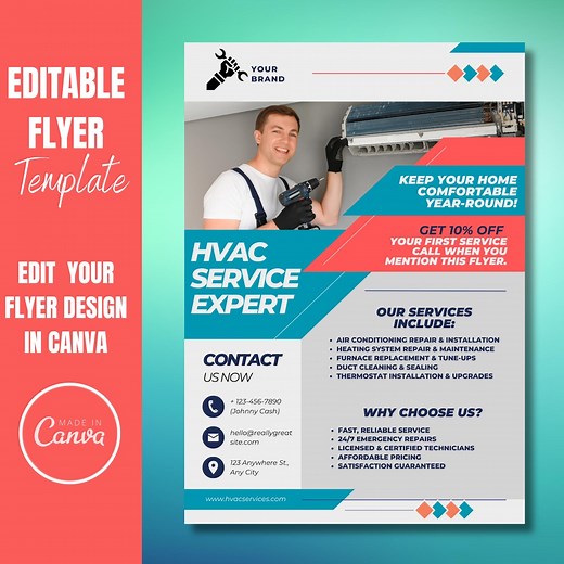 HVAC Service Flyer Template: Editable Canva Design - Etsy