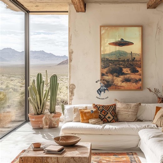 Retro UFO Poster, Sci Fi Alien Wall Art, Space Cowboy Print, Vintage Desert Decor, Joshua Tree Artwork, Holiday Gift for Him - Etsy New Zealand