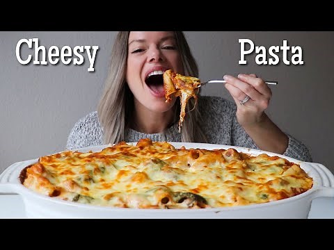 Spicy Cheesy Pesto Baked Rigatoni MUKBANG with Spicy Italian Sausage + Kale!