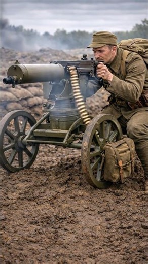 WW1 | Imperial Russian soldier behind a Maxim M1910 eats a piece of Salo.