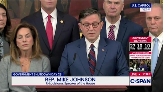 Republicans HAVE DONE OUR JOB. We passed the clean CR funding bill to keep the lights on, pay our troops, and protect programs like SNAP and WIC. While Democrats keep the government shut down, House Republicans are back home doing what Democrats won’t — meeting with air traffic controllers, small business owners, and rural hospitals to help families navigate the pain Democrats created. Republicans will KEEP LEADING — even when Democrats refuse to. | Speaker Mike Johnson