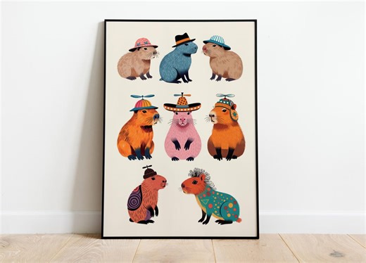 Capybara Art Print, Cute Capybara Nursery Wall Art, Whimsical Animal Illustration, Kids Room Decor, Digital Download - Etsy Australia