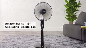 Amazon Basics 16" Pedestal Fan with Remote, Floor Fan, Standing Fan for Bedroom, Living Room, Office, with 3 Speeds, 3 Modes, Timer, Dual-Layered Blades, Adjustable Height, Tilt Head, 60W, Black