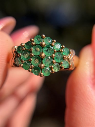 Vintage Emerald Cluster Ring • 9k Gold • Emerald Ring • Antique English Hallmarked • Size 7.5 - Etsy