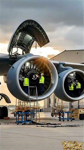 The stunning moment engineers dive deep into a powerful jet engine