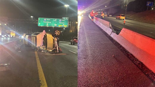 Police: Vehicle sideswiped another car, hit jersey wall before overturning in deadly crash on I-95 in Richmond