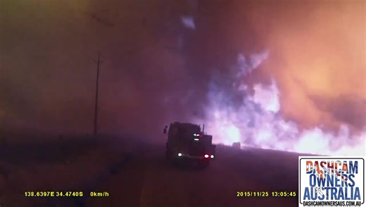 Fire trucks are overrun in Australian bushfire.