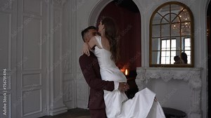 Passionate kisses and tender moments between bride and groom in various settings