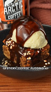 STICKY COFFEE PUDDING 😍 ad The classic sticky toffee pud gets a coffee makeover using the NEW Arctic Iced Coffee Toffee Nut Latte - and we absolutely love it!! This is the perfect dessert for these colder evenings, so cosy 🥰 ☕️Cover 200g soft pitted dates with boiling water and sprinkle with bicarbonate of soda 🍰Mix and set aside for a minimum of 30 mins, then drain and set aside ☕️Cream together 100g unsalted butter and 75g dark muscovado sugar 🍰Gradually add in an egg, and 100ml of Arctic 